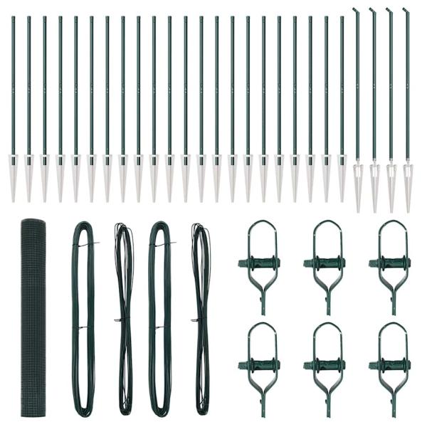 geschweißter Drahtzaun mit 13 Spike-Pfosten Grün 1,4x50 m Stahl