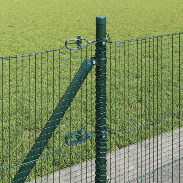 Schweißdrahtzaun mit 7 Flanschpfosten Grün 0.4x10 m Stahl