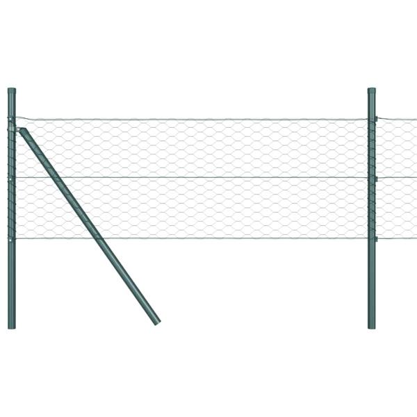 Hexagonzaun Grün 0,4x10 m Stahl, Zaunpfosten 7 Stück Grün Ø32 mm 80 cm verzinkter Stahl