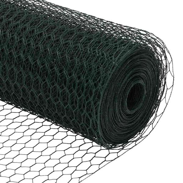 Sechseckzaun Grün 0.5x10 m Stahl, Zaunpfosten 7 Stück Grün Ø32 mm 100 cm Verzinkter Stahl