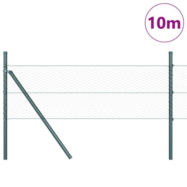 Sechseckzaun Grün 0.5x10 m Stahl, Zaunpfosten 7 Stück Grün Ø32 mm 100 cm Verzinkter Stahl