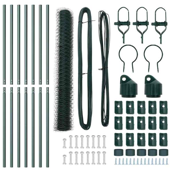 Sechseckzaun Grün 1,2x10 m Stahl, Zaunpfosten 7 Stück Grün Ø32 mm 170 cm verzinkter Stahl