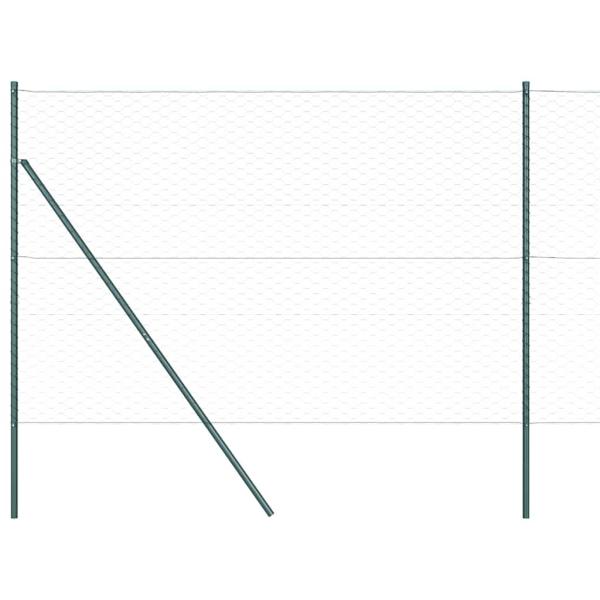Sechseckzaun Grün 1,5x10 m Stahl, Zaunpfosten 7 Stück Grün Ø32 mm 200 cm verzinkter Stahl