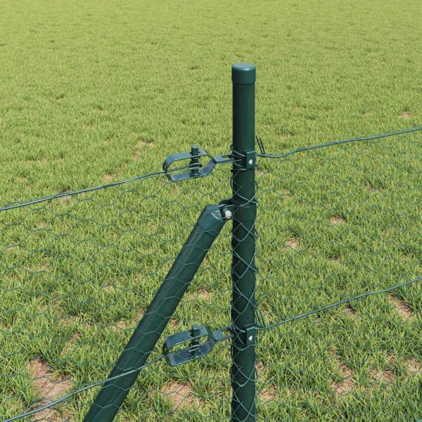 Sechseckzaun Grün 0,4x25 m Stahl, Zaunpfosten 13 Stück Grün Ø32 mm 80 cm verzinkter Stahl