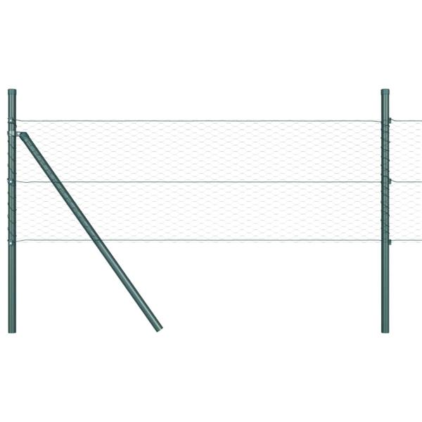 Sechseckzaun Grün 0,4x25 m Stahl, Zaunpfosten 13 Stück Grün Ø32 mm 80 cm verzinkter Stahl