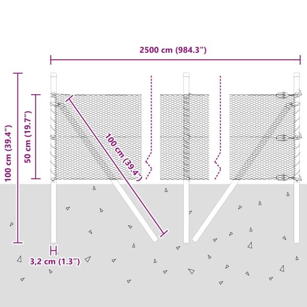 Bodenmontierter Sechseckzaun 25 x 0,5 m PVC-beschichteter Stahl