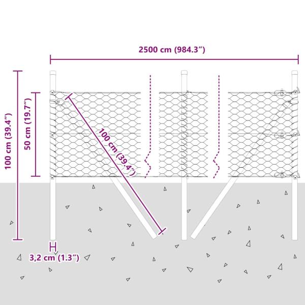 Bodenmontierter Sechseckzaun 25 x 0,5 m PVC-beschichteter Stahl