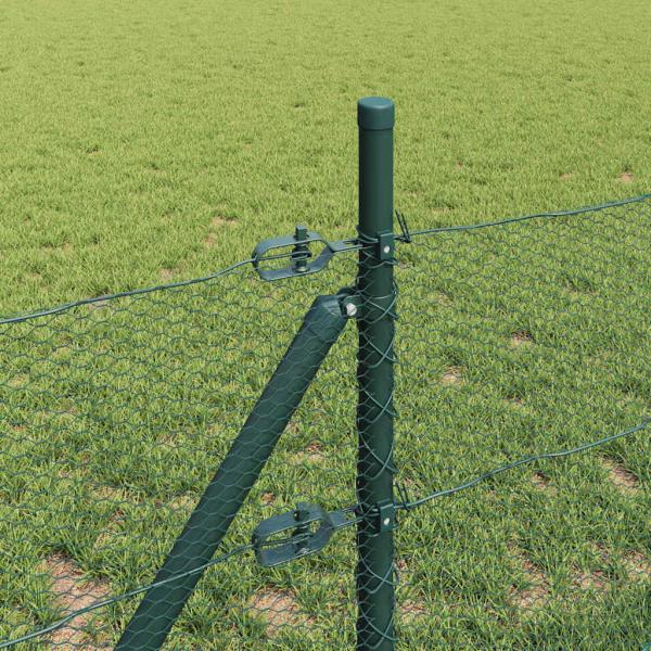 Sechseckzaun Grün 0.8x25 m Stahl, Zaunpfosten 13 Stück Grün Ø32 mm 120 cm Verzinkter Stahl