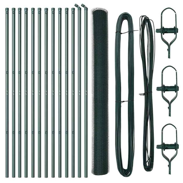 Sechseckzaun Grün 1,6x25 m Stahl, Zaunpfosten 13 Stück Grün Ø32 mm 210 cm verzinkter Stahl