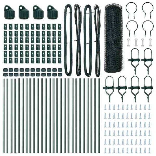 ARDEBO.de - Sechseckzaun Grün 0,6x50 m Stahl, Zaunpfosten 13 Stück Grün Ø32 mm 100 cm Verzinkter Stahl