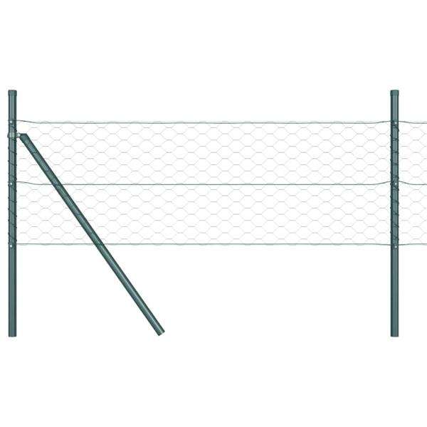 Sechseckzaun Grün 0.6x50 m Stahl, Zaunpfosten 13 Stück Grün Ø32 mm 100 cm verzinkter Stahl