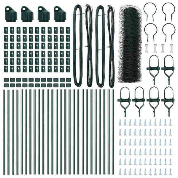 Sechseckzaun Grün 0.8x50 m Stahl, Zaunpfosten 13 Stück Grün Ø32 mm 120 cm Galvanisierter Stahl