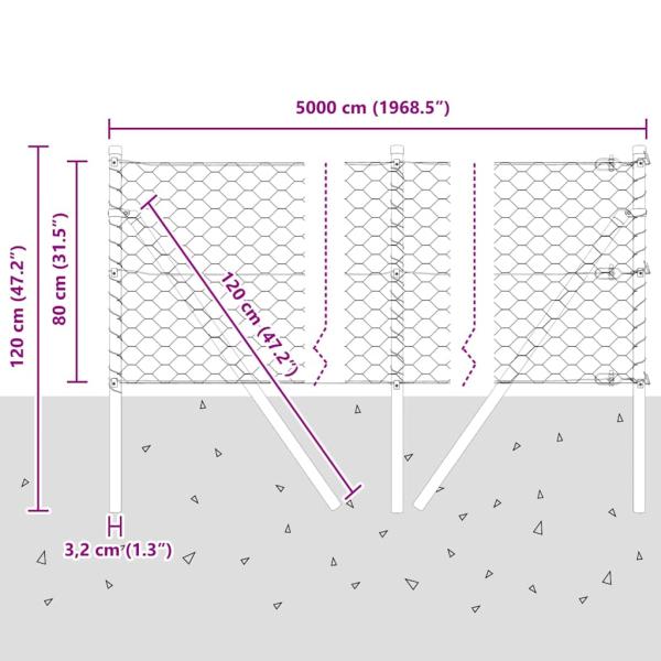 Bodenmontierter Sechseckzaun 50 x 0,8 m PVC-beschichteter Stahl