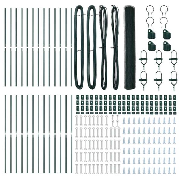 Sechseckzaun Grün 1x50 m Stahl, Zaunpfosten 13 Stück Grün Ø32 mm 150 cm Verzinkter Stahl
