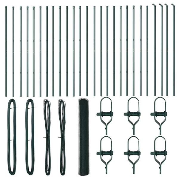 Sechseckzaun Grün 1x50 m Stahl, Zaunpfosten 13 Stk. Grün Ø32 mm 150 cm verzinkter Stahl