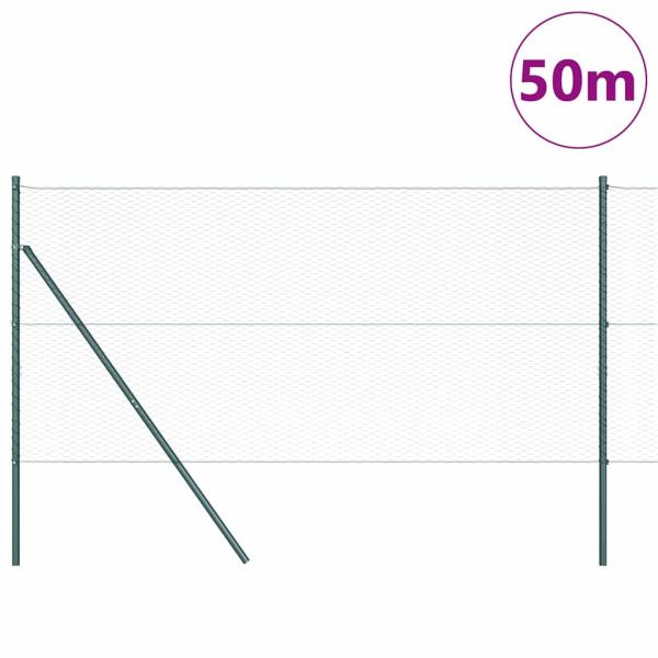 Sechseckzaun Grün 1x50 m Stahl, Zaunpfosten 13 Stk. Grün Ø32 mm 150 cm verzinkter Stahl