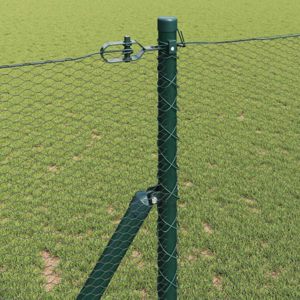 Hexagon Zaun Grün 1,2x50 m Stahl, Zaunpfosten 13 Stk Grün Ø32 mm 170 cm Verzinkter Stahl