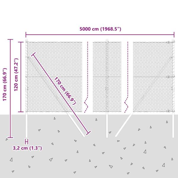 Sechseckzaun Grün 1,2x50 m Stahl, Zaunpfosten 13 Stk. Grün Ø32 mm 170 cm verzinkter Stahl