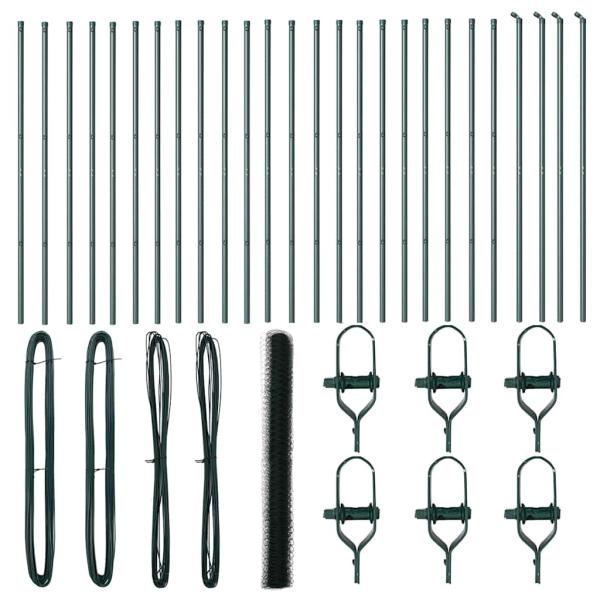 Sechseckzaun Grün 1,5x50 m Stahl, Zaunpfosten 13 Stück Grün Ø32 mm 200 cm Verzinkter Stahl