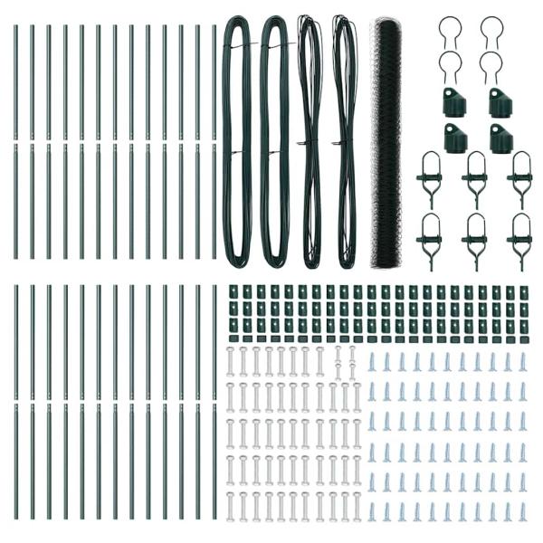 Sechseckzaun Grün 1,5x50 m Stahl, Zaunpfosten 13 Stück Grün Ø32 mm 200 cm Verzinkter Stahl