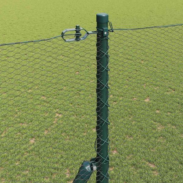 Sechseckzaun Grün 1,6x50 m Stahl, Zaunpfosten 13 Stück Grün Ø32 mm 210 cm verzinkter Stahl