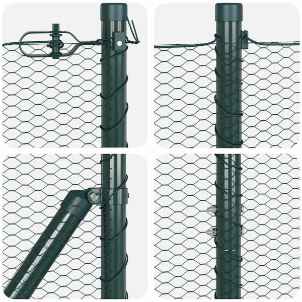 Sechseckzaun Grün 1,6x50 m Stahl, Zaunpfosten 13 Stück Grün Ø32 mm 210 cm verzinkter Stahl
