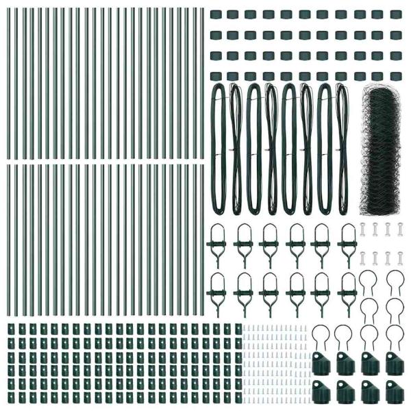 Sechseckzaun Grün 0.4x100 m Stahl, Zaunpfosten 13 Stück Grün Ø32 mm 80 cm verzinkter Stahl