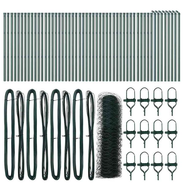 ARDEBO.de - Hexagonzaun Grün 0,8x100 m Stahl, Zaunpfosten 13 Stück Grün Ø32 mm 120 cm verzinkter Stahl