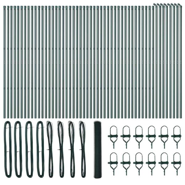 Sechseckzaun Grün 1x100 m Stahl, Zaunpfosten 13 Stück Grün Ø32 mm 150 cm Verzinkter Stahl