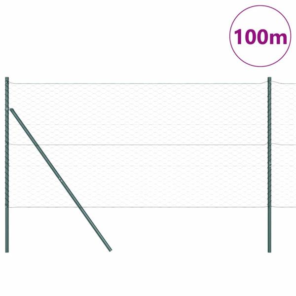 Hexagon Zaun Grün 1x100 m Stahl, Zaunpfosten 13 Stk. Grün Ø32 mm 150 cm Verzinkter Stahl