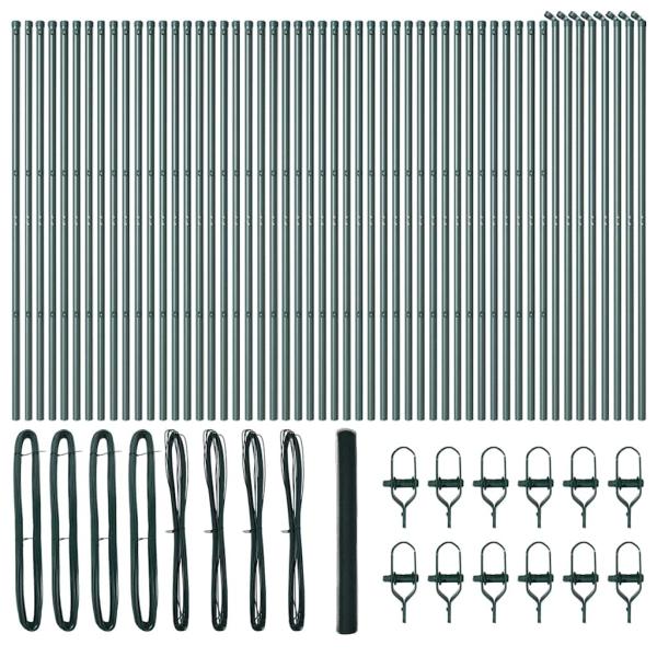 Sechseckiger Zaun Grün 1,5 x 100 m Stahl, Zaunpfosten 13 Stück Grün Ø32 mm 200 cm Verzinkter Stahl