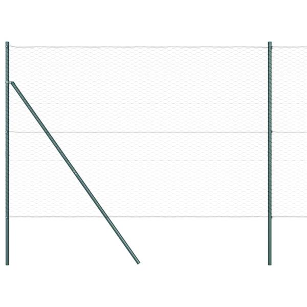 Sechseckzaun Grün 1,5x100 m Stahl, Zaunpfosten 13 Stück Grün Ø32 mm 200 cm verzinkter Stahl