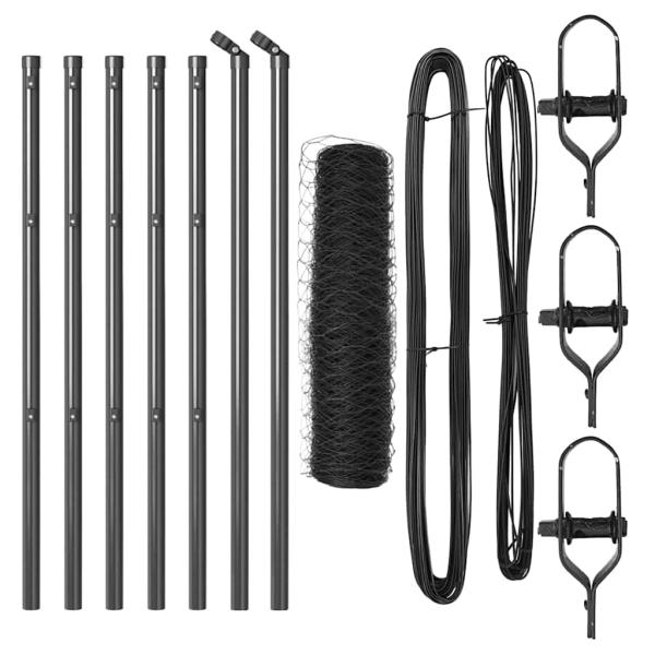 ARDEBO.de - Sechseckzaun Grau 0,4x10 m Stahl, Zaunpfosten 7 Stück Grau Ø32 mm 80 cm verzinkter Stahl