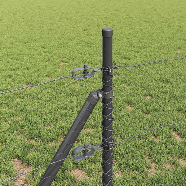 Sechseckzaun Grau 0.5x10 m Stahl, Zaunpfosten 7 Stk Grau Ø32 mm 100 cm Verzinkter Stahl