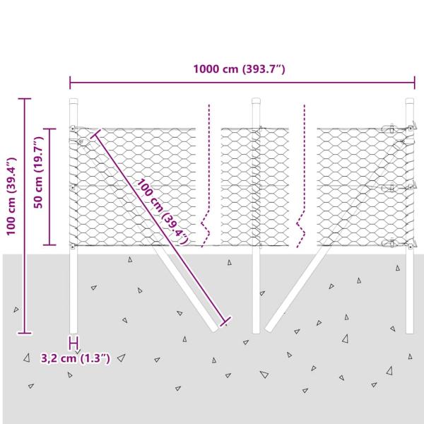Bodenmontierter Sechseckzaun 25 x 0,5 m PVC-beschichteter Stahl