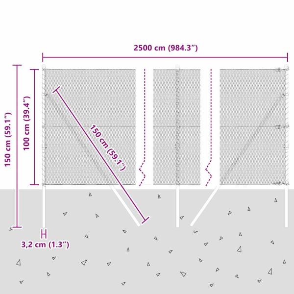 Bodenmontierter Sechseckzaun 25 x 1 m PVC-beschichteter Stahl