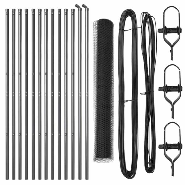 ARDEBO.de - Sechseckzaun Grau 1,4x25 m Stahl, Zaunpfosten 13 Stück Grau Ø32 mm 190 cm Verzinkter Stahl