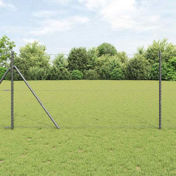 ARDEBO.de - Sechseckzaun Grau 1,4x25 m Stahl, Zaunpfosten 13 Stück Grau Ø32 mm 190 cm Verzinkter Stahl