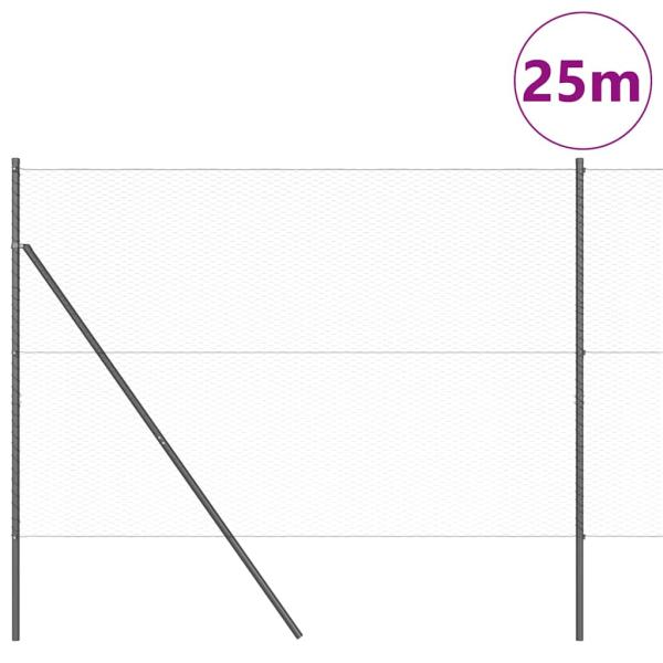 Hexagon Zaun Grau 1,6x25 m Stahl, Zaunpfosten 13 Stück Grau Ø32 mm 210 cm Verzinkter Stahl