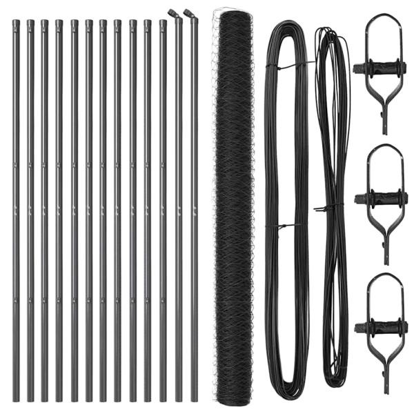 ARDEBO.de - Hexagonzaun Grau 1.6x25 m Stahl, Zaunpfosten 13 Stk Grau Ø32 mm 210 cm Verzinkter Stahl