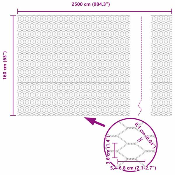 Hexagonzaun Grau 1.6x25 m Stahl, Zaunpfosten 13 Stk Grau Ø32 mm 210 cm Verzinkter Stahl
