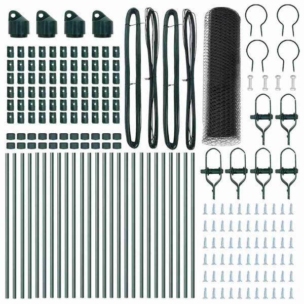 Sechseckzaun Grau 0,4x50 m Stahl, Zaunpfosten 13 Stück Grün Ø32 mm 80 cm Verzinkter Stahl