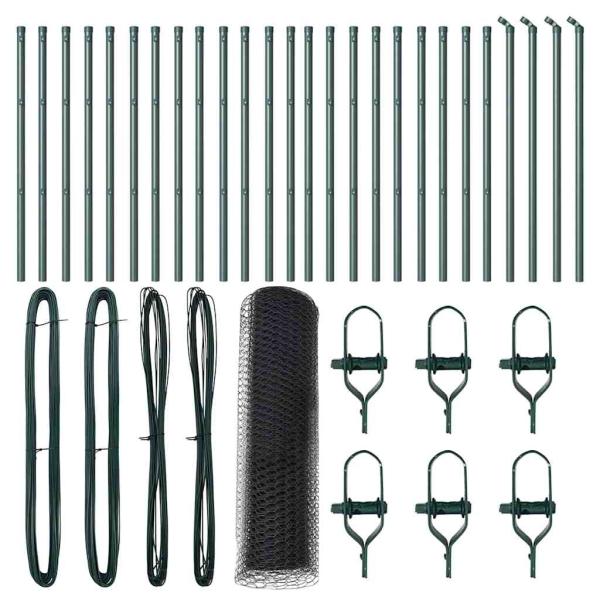Sechseckzaun Grau 0,4x50 m Stahl, Zaunpfosten 13 Stück Grün Ø32 mm 80 cm Verzinkter Stahl