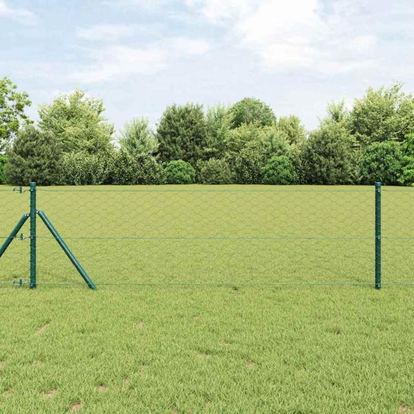 ARDEBO.de - Sechseckiger Zaun Grau 0,6x50 m Stahl, Zaunpfosten 13 Stk Grün Ø32 mm 100 cm galvanisierter Stahl
