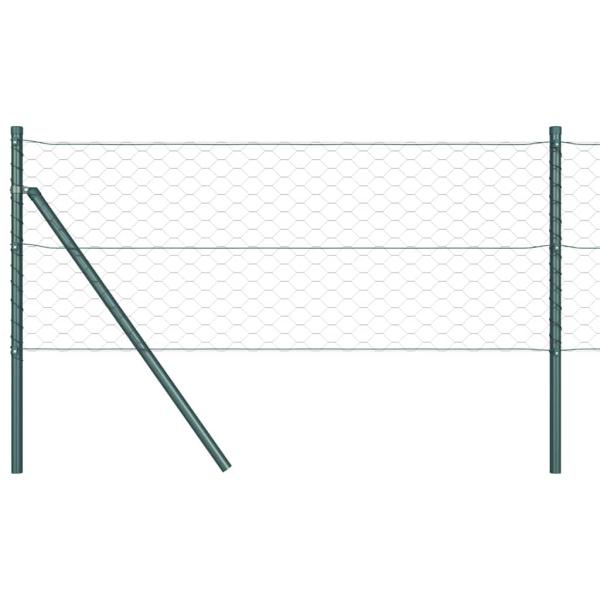 Sechseckiger Zaun Grau 0,6x50 m Stahl, Zaunpfosten 13 Stk Grün Ø32 mm 100 cm galvanisierter Stahl