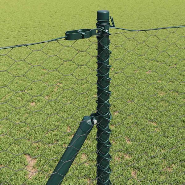 Sechseckzaun Grau 1x50 m Stahl, Zaunpfosten 13 Stück Grün Ø32 mm 150 cm verzinkter Stahl