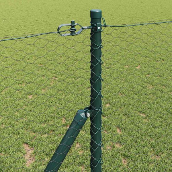 Hexagonzaun Grau 1,2x50 m Stahl, Zaunpfosten 13 Stück Grün Ø32 mm 170 cm Verzinkter Stahl