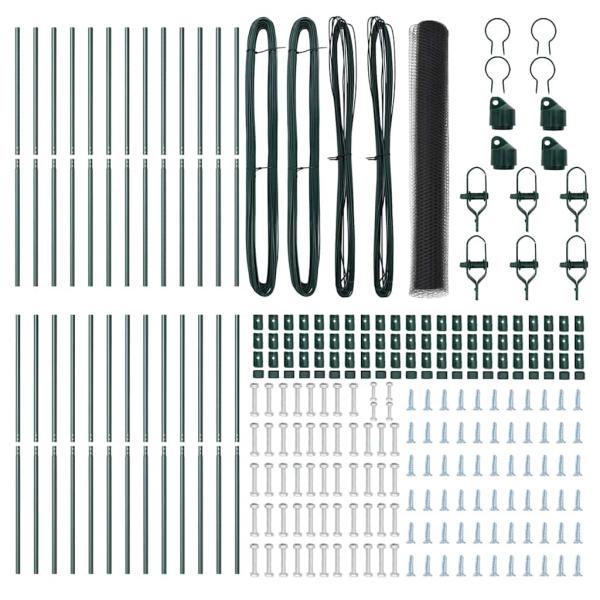Sechseckzaun grau 1,4x50 m Stahl, Zaunpfosten 13 Stk. Grün Ø32 mm 190 cm verzinkter Stahl