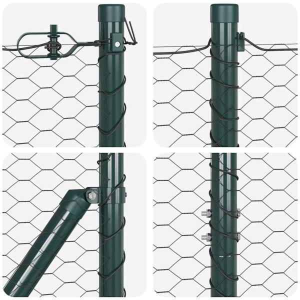 ARDEBO.de - Sechseckzaun Grau 1,6x50 m Stahl, Zaunpfosten 13 Stück Grün Ø32 mm 210 cm Verzinkter Stahl