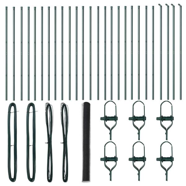 Sechseckzaun Grau 1,6x50 m Stahl, Zaunpfosten 13 Stück Grün Ø32 mm 210 cm Verzinkter Stahl